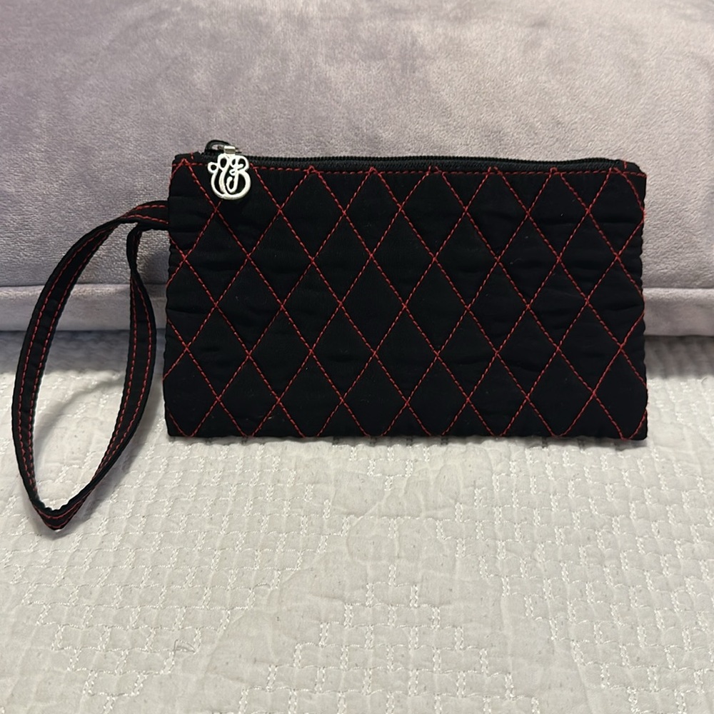 Vera Bradley Microfiber Slim Cosmetic Black & Red Bag Case with Handle